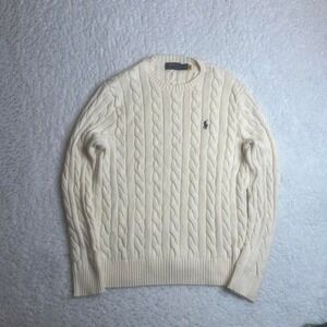 Polo Ralph Lauren women's cream cable knit sweater preppy soft M